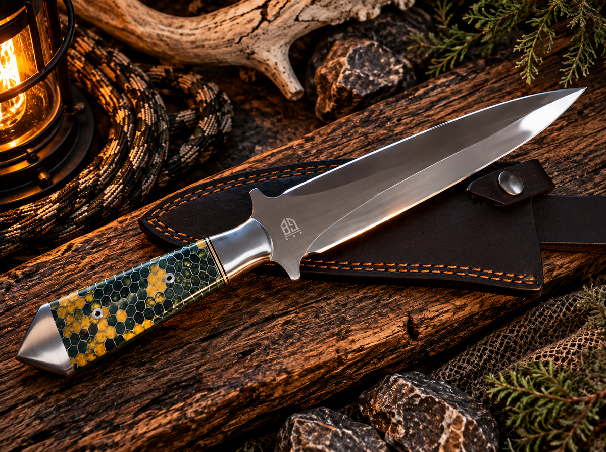 Gibson Blades 13" Fixed Blade Dagger – Green & Gold Honeycomb Handle