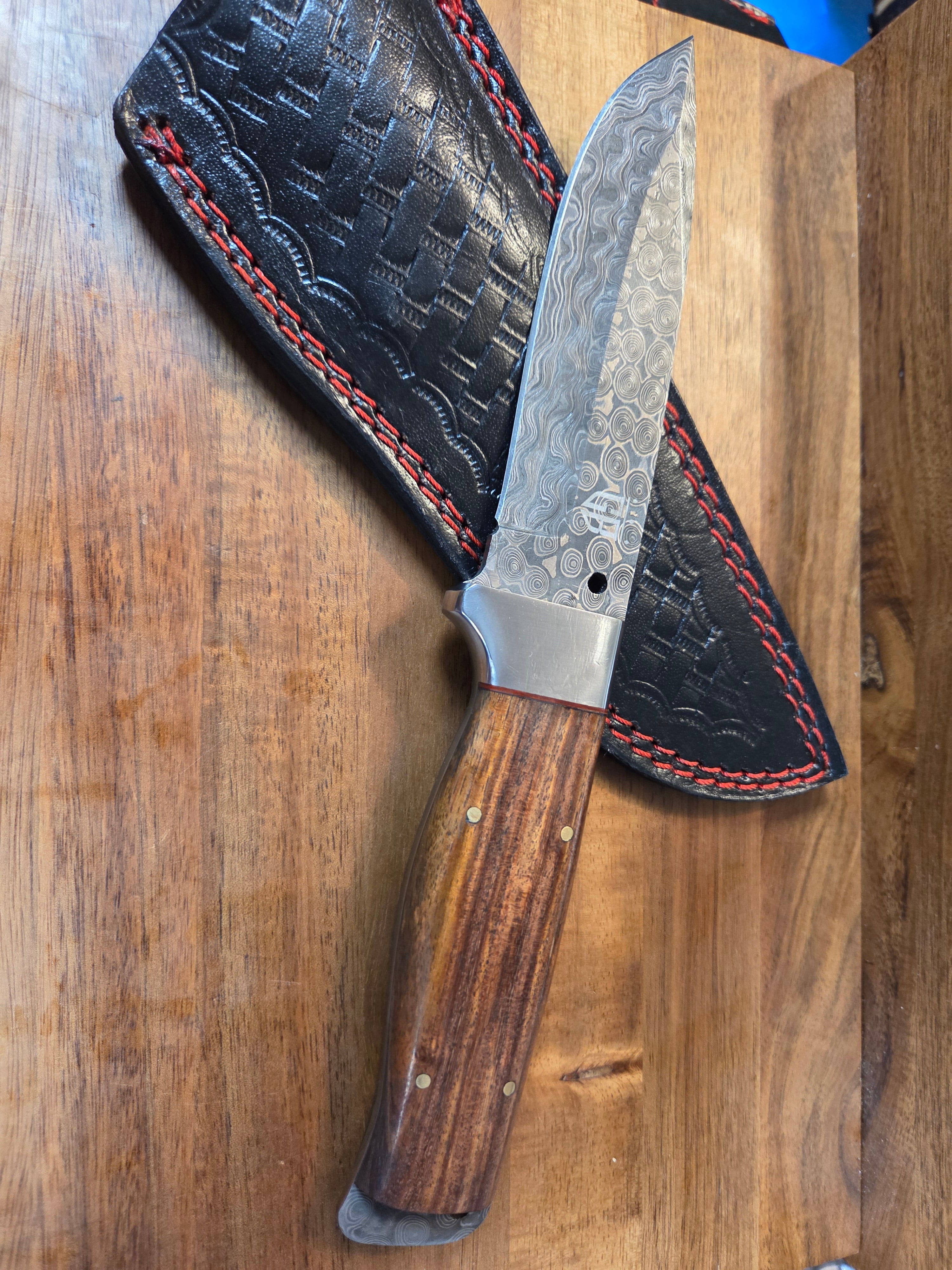 9 1/4 inch Raindrop Damascus, rosewood handle