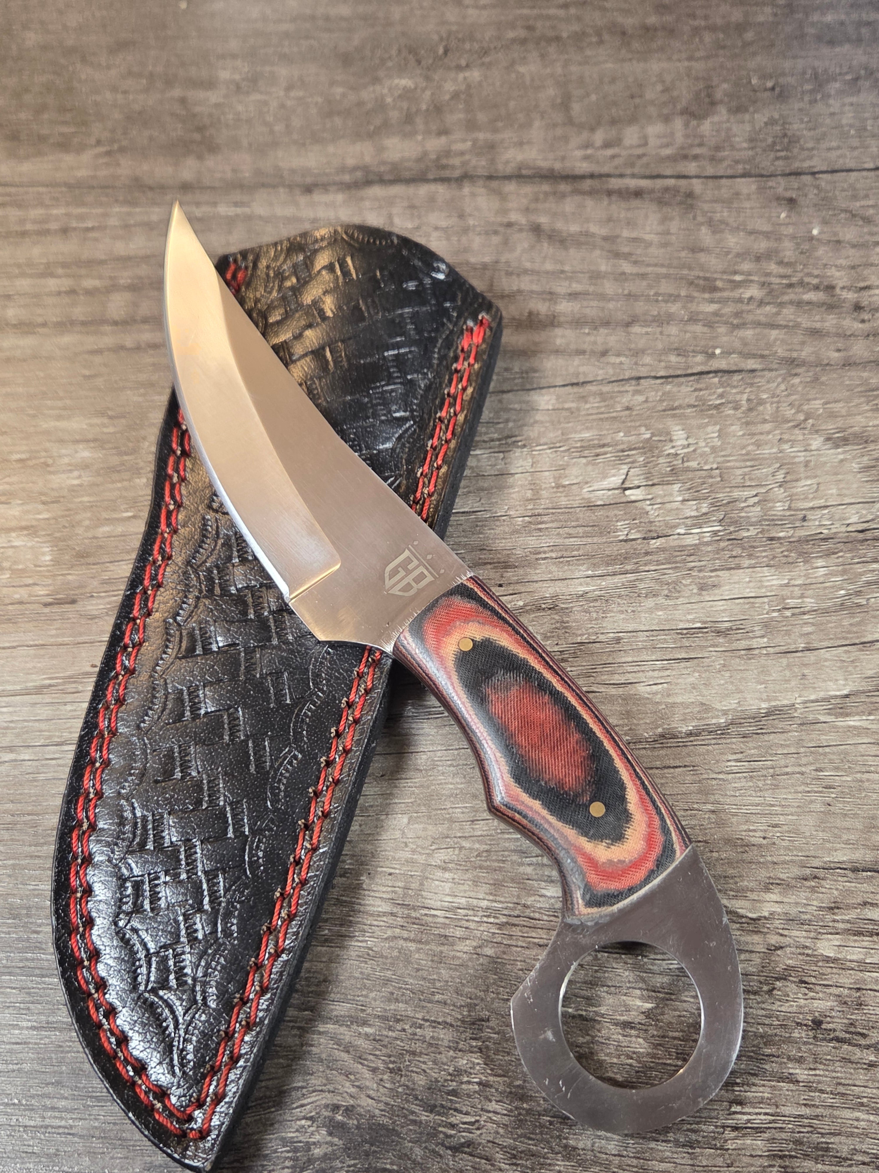 4" blade, 8" overall length full tang with finger hole, micarta handle