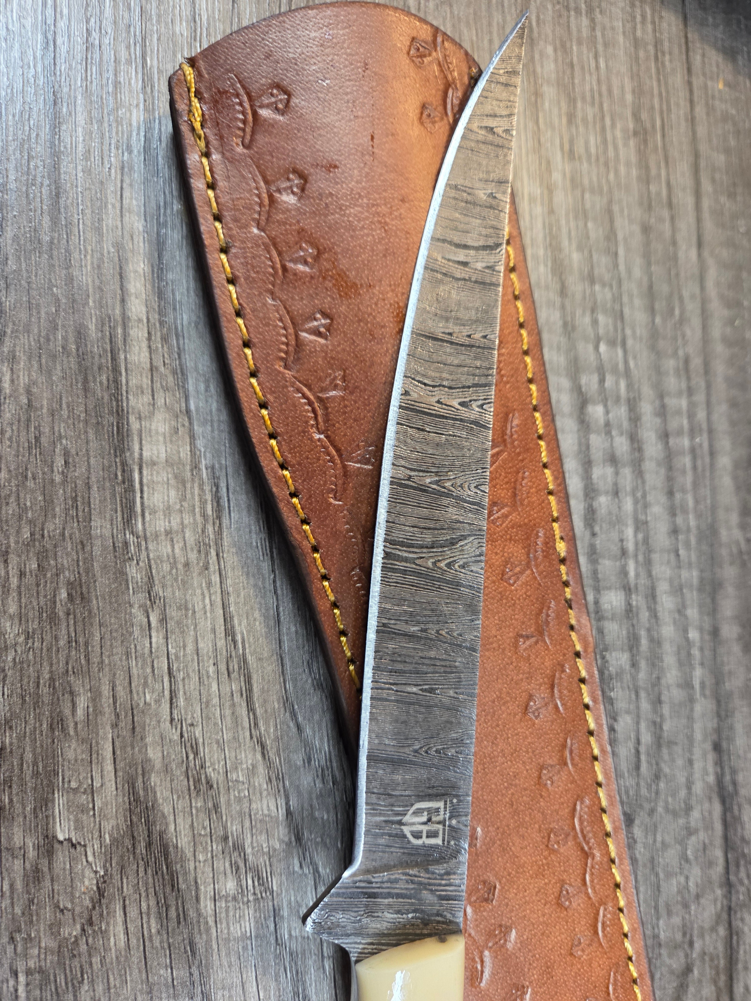 8" blade Damascus checkerboard handle