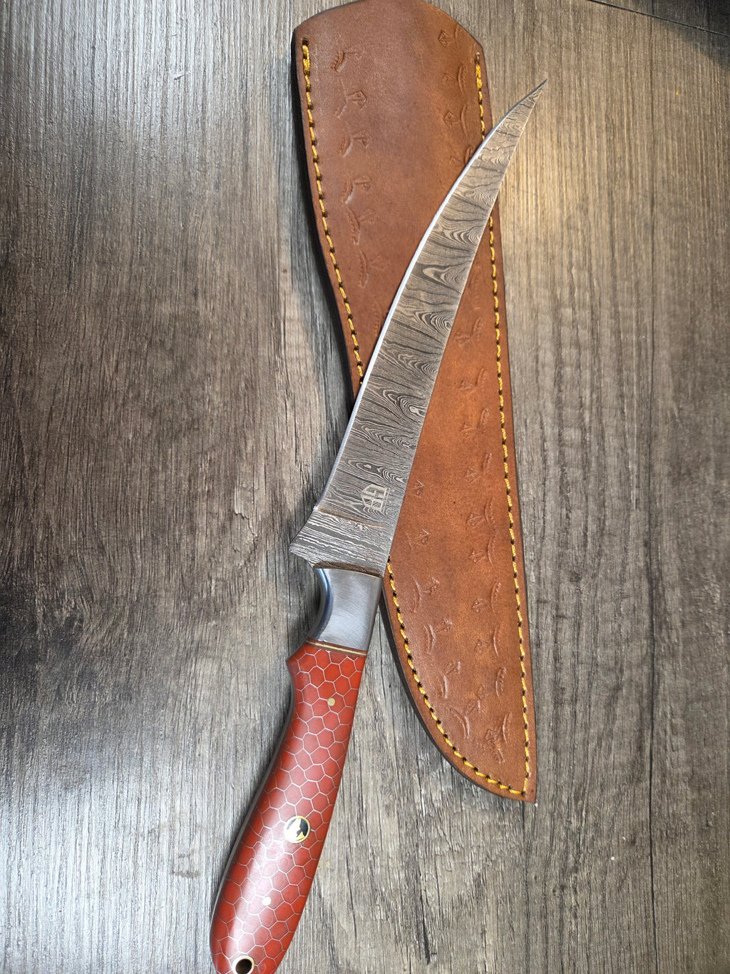 8" blade Damascus filet with honeycomb handle