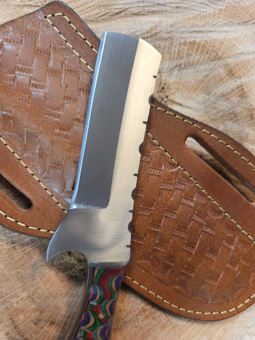 4" blade d2 steel bullcutter with multicolor packawood handle