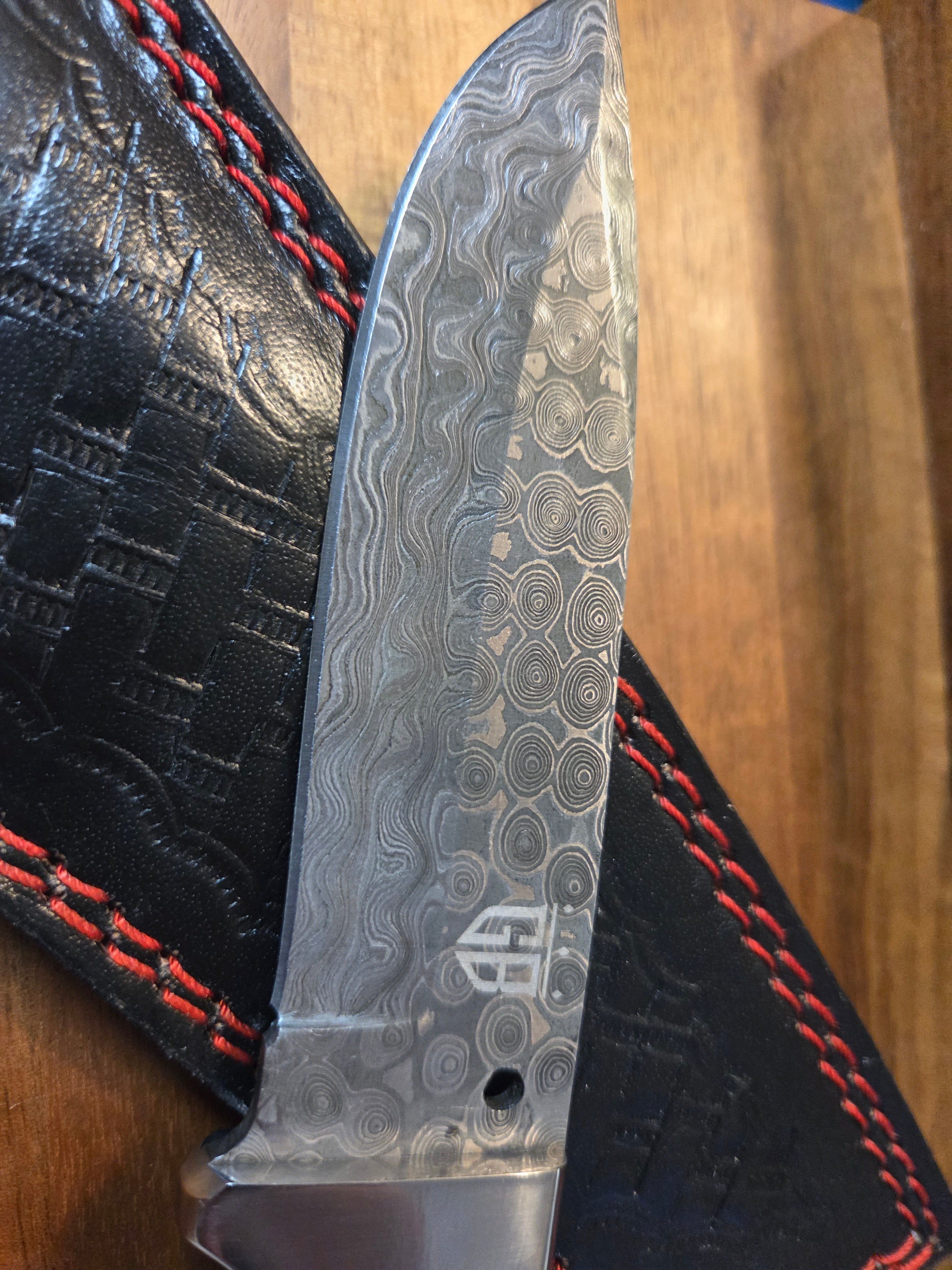 9 1/4 inch Raindrop Damascus, rosewood handle